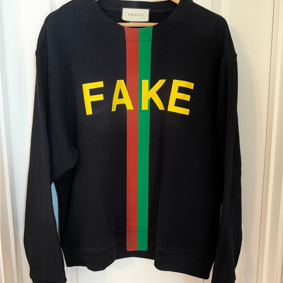 Gucci “Fake/Not” Print Cotton Jersey Sweatshirt 'Black' - Picture 7 of 11